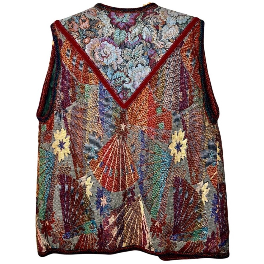 Vintage 80s Reggie Morton Tapestry Suede Vest Colonial Colorful Cottage Designer - Picture 5 of 5